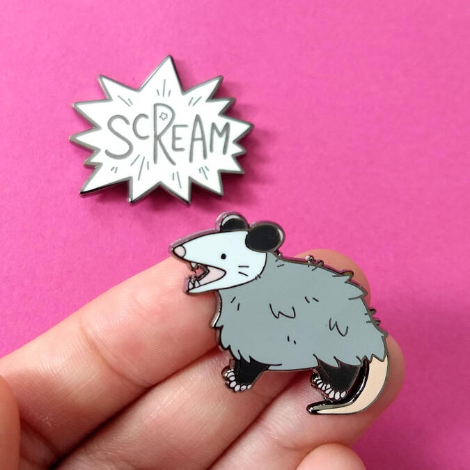 Screaming Opossum Enamel Pin